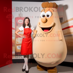Beige Currywurst mascot costume character dressed with a A-Line Skirt and Watches