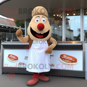 Beige Currywurst mascot costume character dressed with a A-Line Skirt and Watches