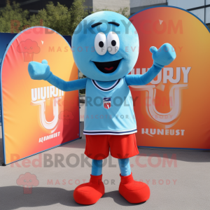 Sky Blue Currywurst mascot costume character dressed with a V-Neck Tee and Cummerbunds