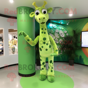 Green Giraffe mascot costume character dressed with a Long Sleeve Tee and Rings