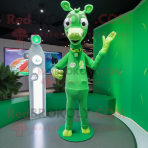 Green Giraffe mascot costume character dressed with a Long Sleeve Tee and Rings