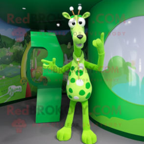 Green Giraffe mascot costume character dressed with a Long Sleeve Tee and Rings