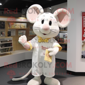 Cream Mouse mascot costume character dressed with a Long Sleeve Tee and Clutch bags