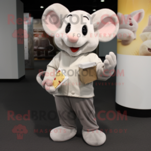 Cream Mouse mascot costume character dressed with a Long Sleeve Tee and Clutch bags