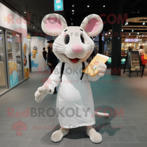 Cream Mouse mascot costume character dressed with a Long Sleeve Tee and Clutch bags