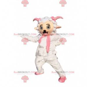 White and pink sheep mascot, giant sheep costume -