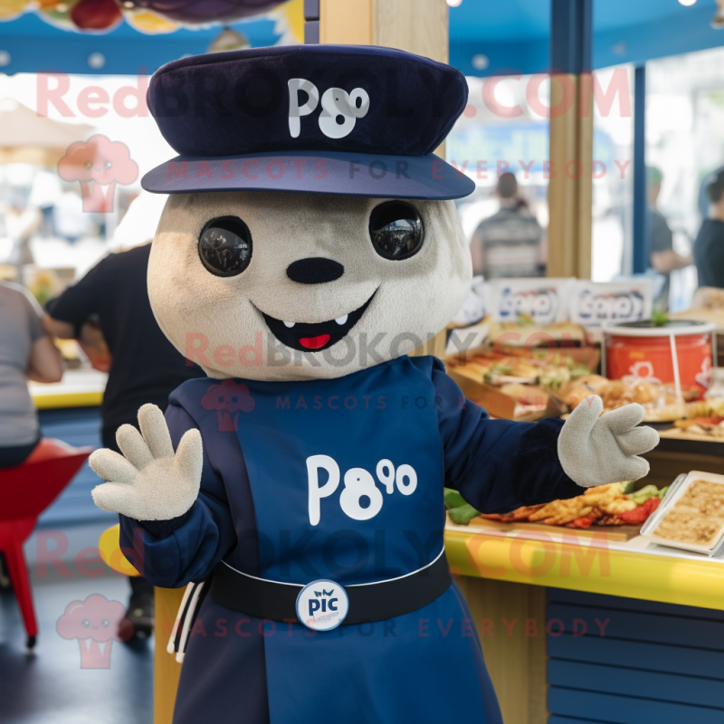 Navy Pho mascot costume character dressed with a T-Shirt and Beanies Navy Pho mascot costume character dressed with a T-Shirt and Beanies