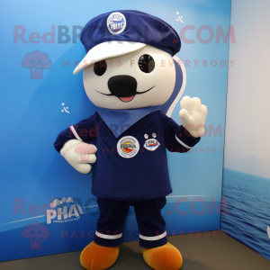 Navy Pho mascot costume character dressed with a T-Shirt and Beanies