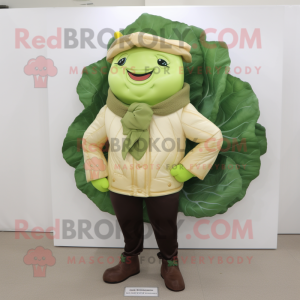 Cream Cabbage mascot costume character dressed with a Leather Jacket and Cummerbunds