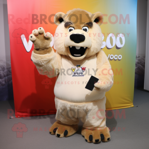 Beige Bison mascot costume character dressed with a V-Neck Tee and Mittens