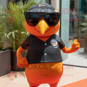 Orange Blackbird mascot costume character dressed with a Tank Top and Sunglasses