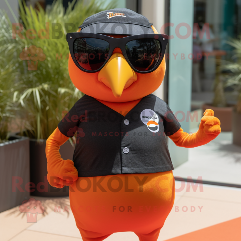 Orange Blackbird mascot costume character dressed with a Tank Top and Sunglasses Orange Blackbird mascot costume character dressed with a Tank Top and Sunglasses