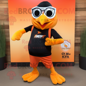 Orange Blackbird mascot costume character dressed with a Tank Top and Sunglasses