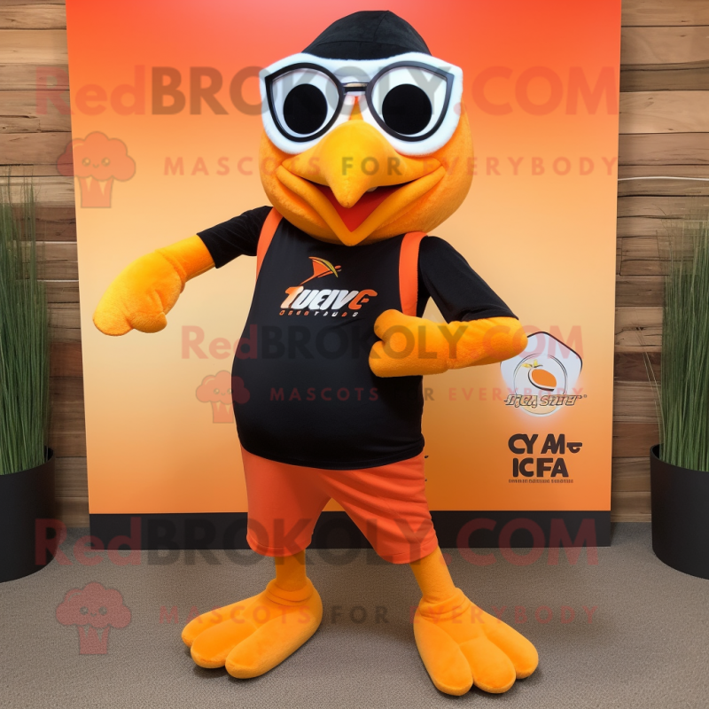 Orange Blackbird mascot costume character dressed with a Tank Top and Sunglasses Orange Blackbird mascot costume character dressed with a Tank Top and Sunglasses