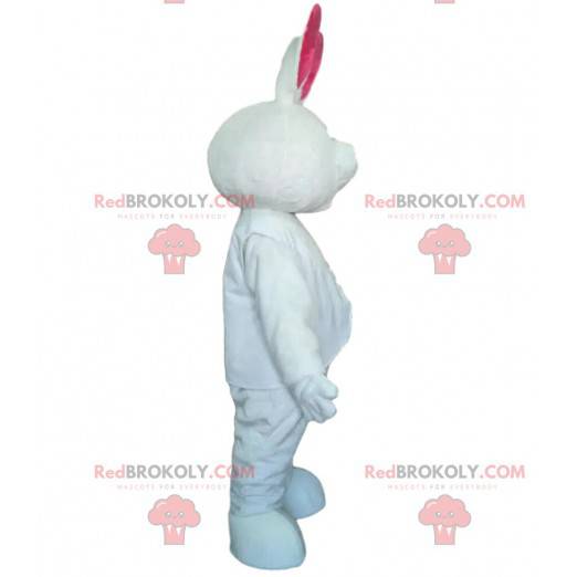 Costume da coniglio bianco e rosa, mascotte coniglio gigante -