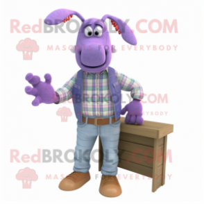 Lavender Lobster mascot costume character dressed with a Flannel Shirt and Watches