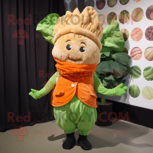 Orange Cabbage mascot costume character dressed with a Corduroy Pants and Scarves