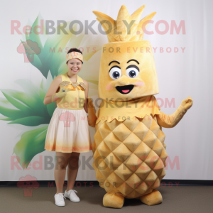 Beige Pineapple mascot costume character dressed with a Pencil Skirt and Anklets