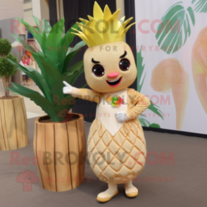 Beige Pineapple mascot costume character dressed with a Pencil Skirt and Anklets