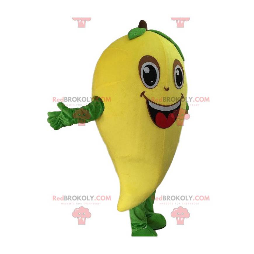 Mascota de mango gigante, disfraz de fruta exótica amarilla -