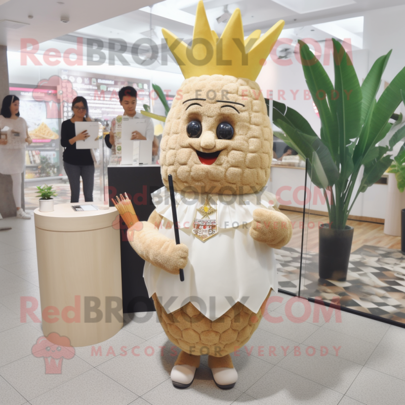 Beige Pineapple mascot costume character dressed with a Pencil Skirt and Anklets