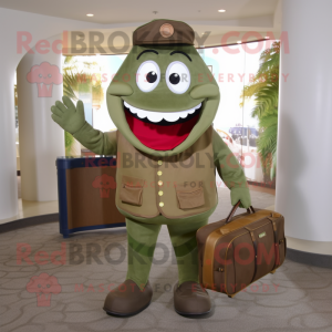 Olive Horseshoe mascot costume character dressed with a Corduroy Pants and Briefcases