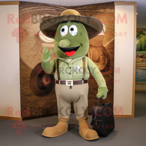 Olive Horseshoe mascot costume character dressed with a Corduroy Pants and Briefcases