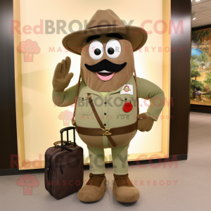 Olive Horseshoe mascot costume character dressed with a Corduroy Pants and Briefcases
