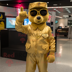 Gold Air Force Soldier mascot costume character dressed with a Parka and Keychains