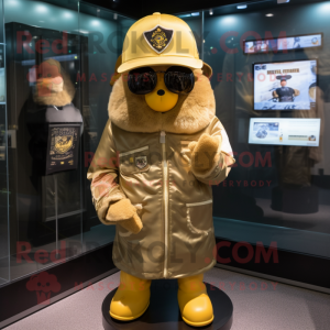 Gold Air Force Soldier mascot costume character dressed with a Parka and Keychains