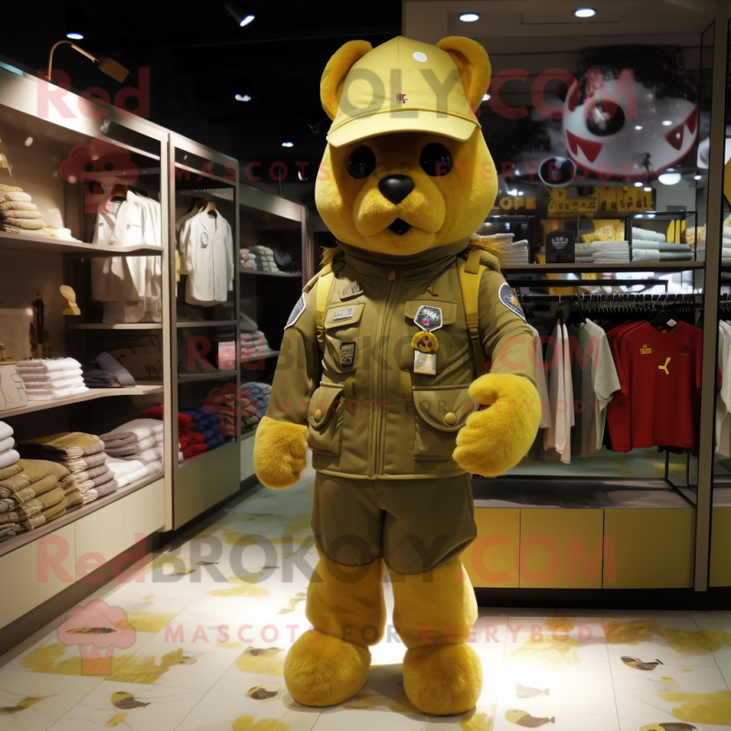 Gold Air Force Soldier mascot costume character dressed with a Parka and Keychains