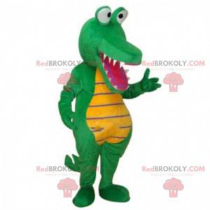 Costume de crocodile vert et jaune, mascotte d'alligator -