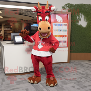 Red Okapi mascot costume character dressed with a Polo Tee and Coin purses