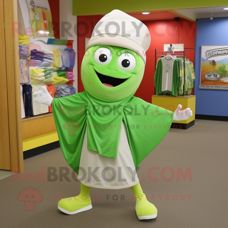 Lime Green Clam Chowder mascot costume character dressed with a Joggers and Scarf clips