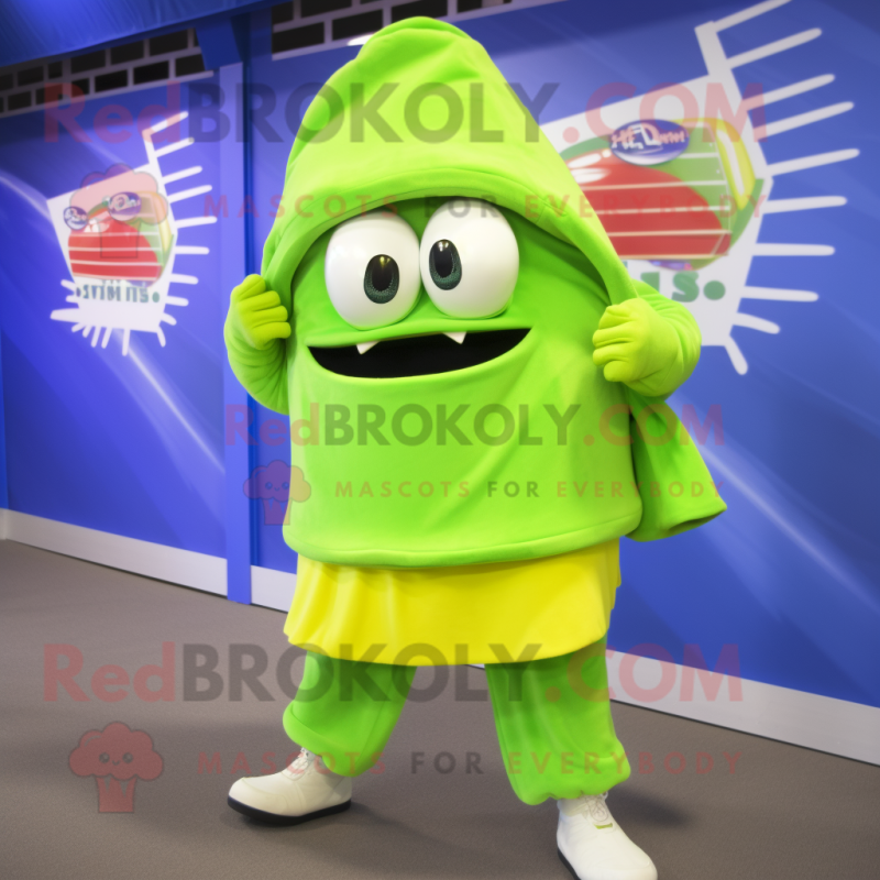 Lime Green Clam Chowder mascot costume character dressed with a Joggers and Scarf clips Lime Green Clam Chowder mascot costume character dressed with a Joggers and Scarf clips