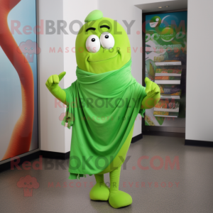 Lime Green Clam Chowder mascot costume character dressed with a Joggers and Scarf clips