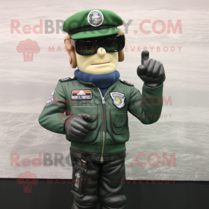 Navy Green Beret mascot costume character dressed with a Biker Jacket and Reading glasses