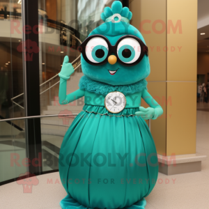 Teal Wrist Watch mascot costume character dressed with a Ball Gown and Reading glasses