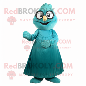 Teal Wrist Watch mascot costume character dressed with a Ball Gown and Reading glasses