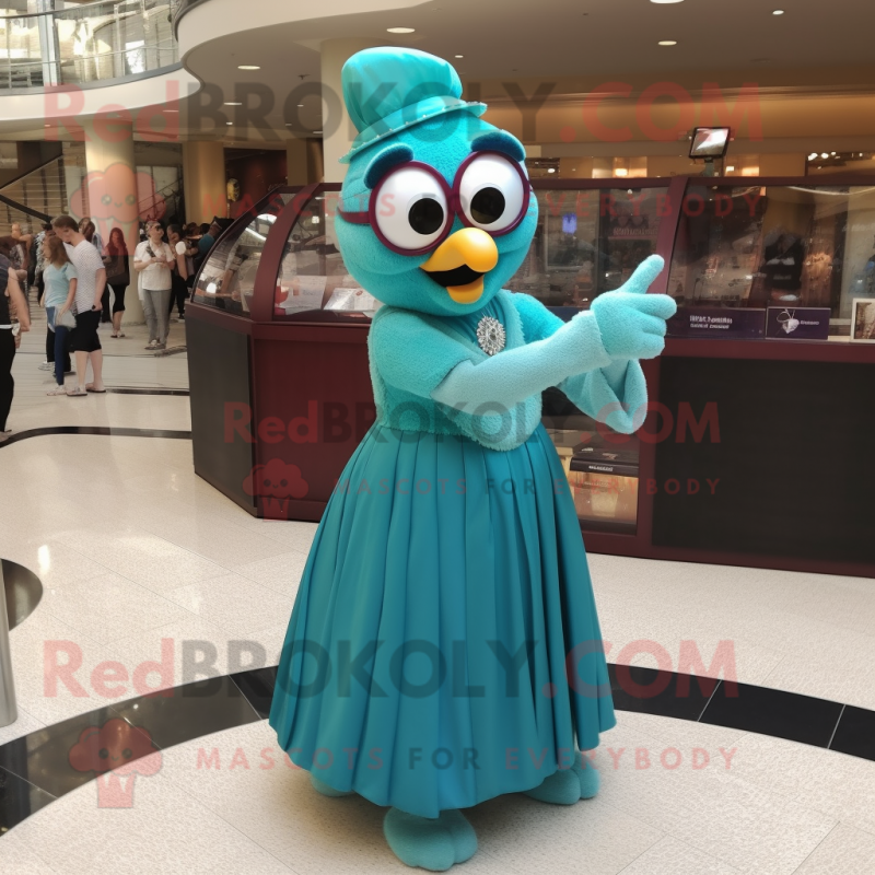 Teal Wrist Watch mascot costume character dressed with a Ball Gown and Reading glasses