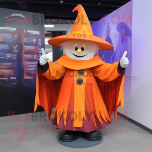 Orange Witch'S Hat mascot costume character dressed with a Windbreaker and Belts