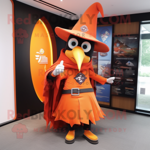 Orange Witch'S Hat mascot costume character dressed with a Windbreaker and Belts