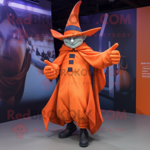 Orange Witch'S Hat mascot costume character dressed with a Windbreaker and Belts