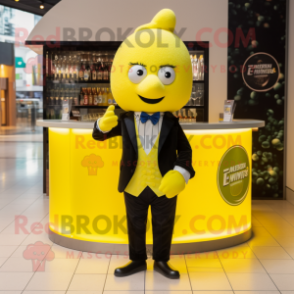 Lemon Yellow Guinness mascot costume character dressed with a Graphic Tee and Bow ties