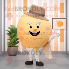 Beige Grapefruit mascot costume character dressed with a Leggings and Pocket squares