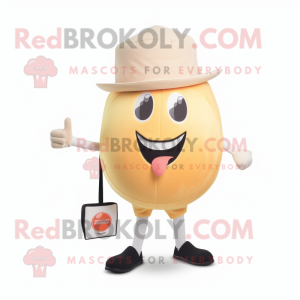 Beige Grapefruit mascot costume character dressed with a Leggings and Pocket squares
