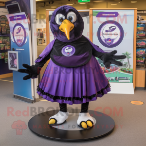 Purple Blackbird mascot costume character dressed with a Circle Skirt and Foot pads