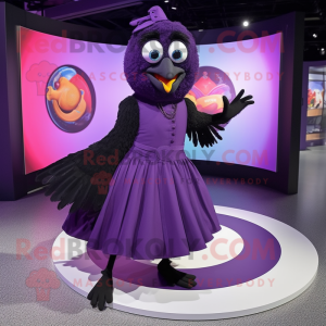 Purple Blackbird mascot costume character dressed with a Circle Skirt and Foot pads