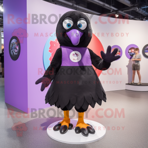 Purple Blackbird mascot costume character dressed with a Circle Skirt and Foot pads