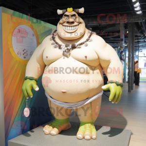Cream Ogre mascot costume character dressed with a Swimwear and Bracelet watches